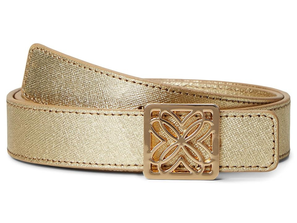 Lilly Pulitzer LP Skinny Leather Logo Belt Women's Belts Gold Metallic : LG/XL | Zappos