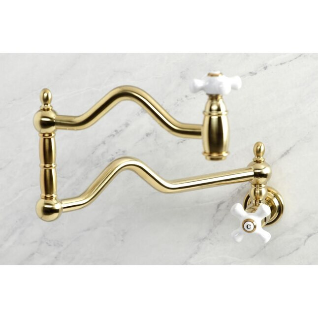 Kingston Brass Heritage Brushed Brass Double Handle Wall-mount Pot Filler Kitchen Faucet | Lowe's