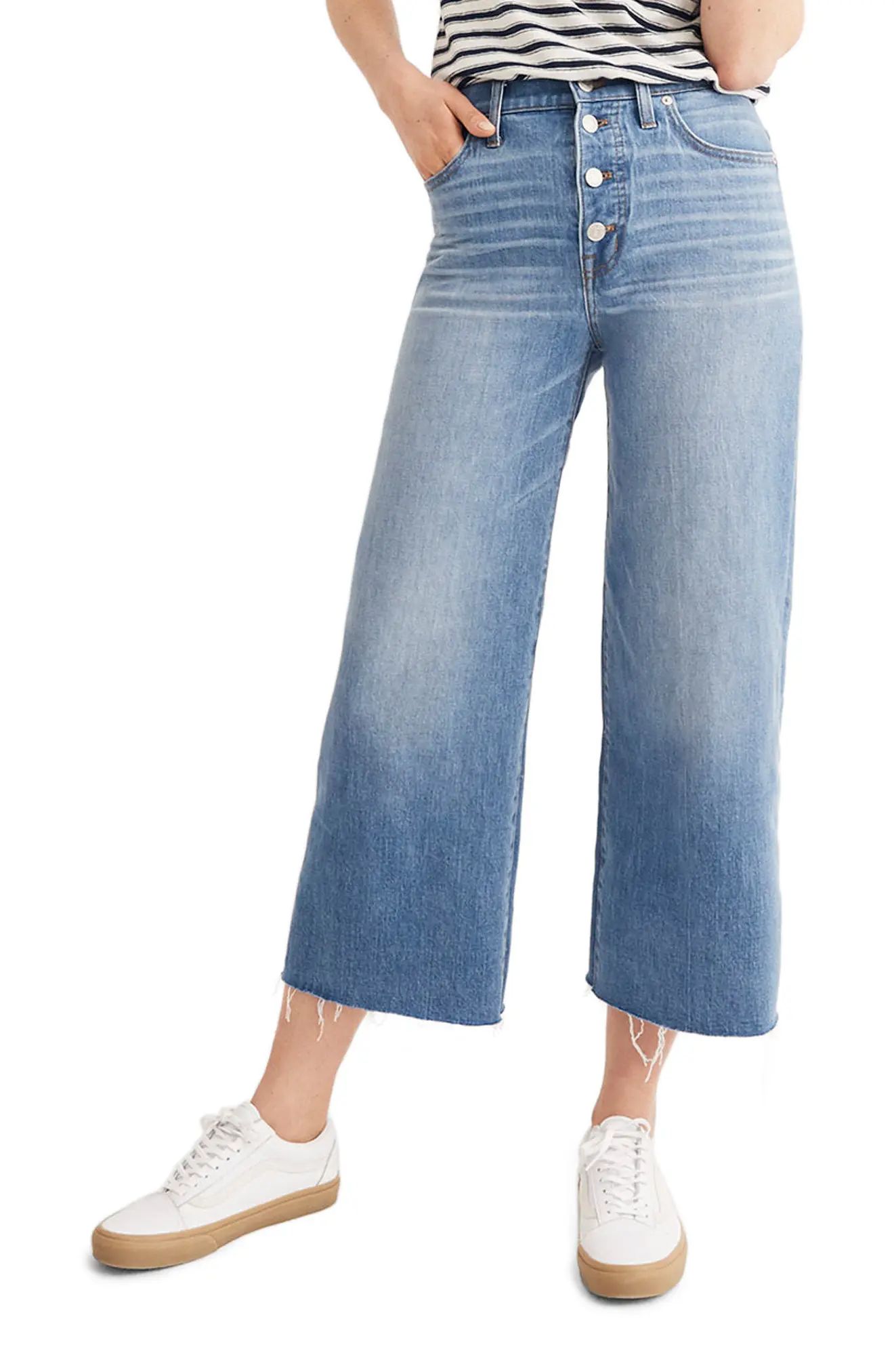 Button Front Wide Leg Crop Jeans | Nordstrom