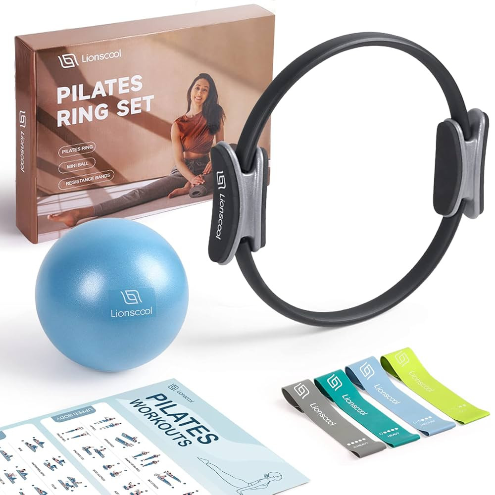 LIONSCOOL Pilates Ring Set – 14" Anti-Deformation Magic Circle with Padded Handles, Mini Ball, ... | Amazon (US)