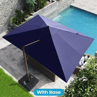 13 ft. x 10 ft. Patio Cantilever Umbrella w/ 350 lb. Capacity Wheeled Base Aluminum Outdoor Offset Umbrella in Navy Blue | The Home Depot