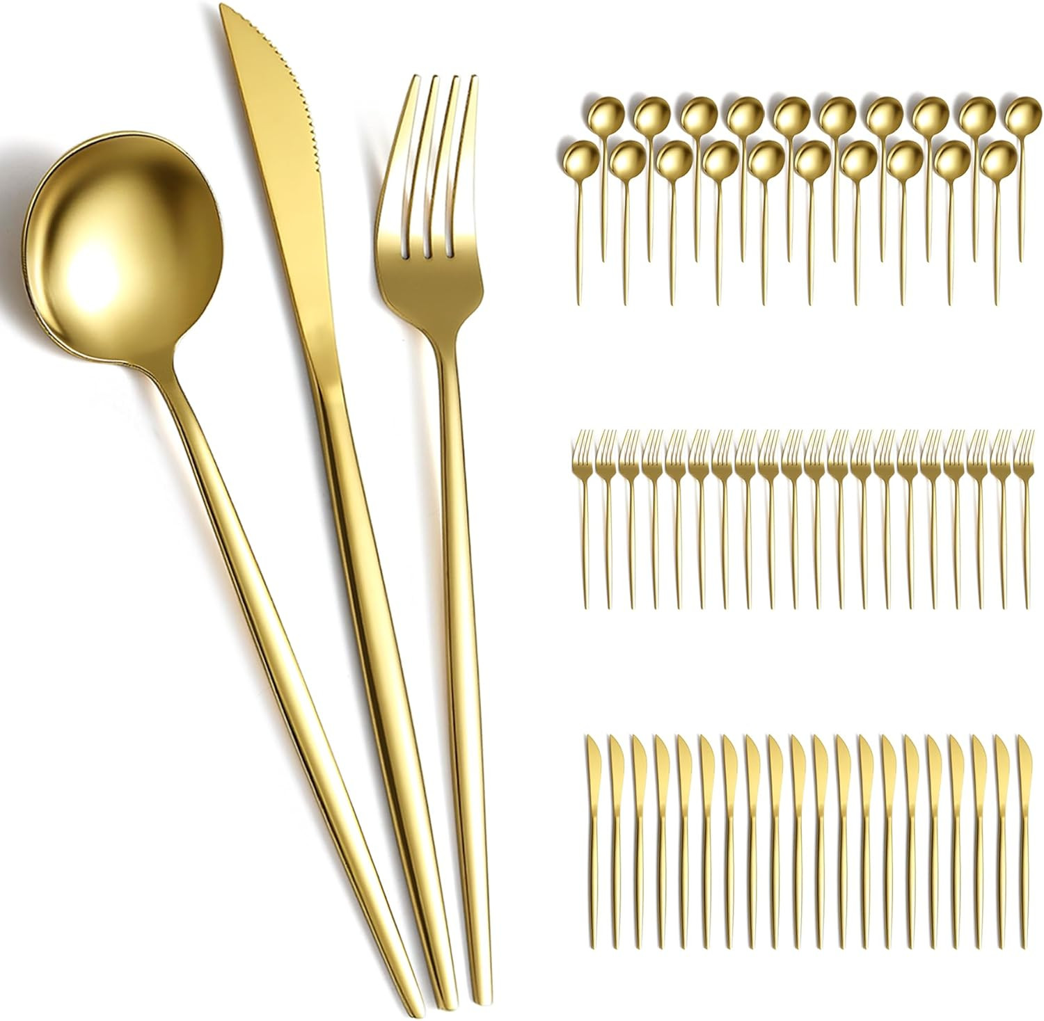 Evanda Gold Silverware Set 60 Piece Service for 20, Titanium Gold Plated Stainless Steel Flatware... | Amazon (US)