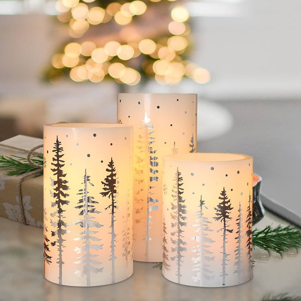 Flameless Candles with Remote, Holiday Christmas Tree Flickering Real Wax LED Pillar Candles, Bat... | Amazon (US)