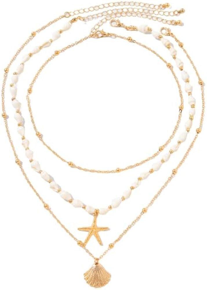 Ethereal Ocean Shell Necklace for Women, 14K Gold Layered Seashell and Starfish Choker, Beach Nec... | Amazon (US)