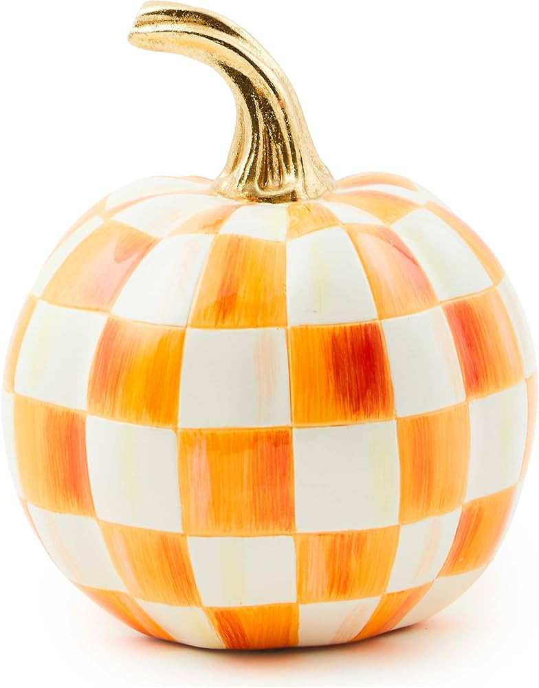 MACKENZIE-CHILDS Mini Pumpkin, Resin Halloween Home Decor, Orange-and-White Orange Check | Amazon (US)