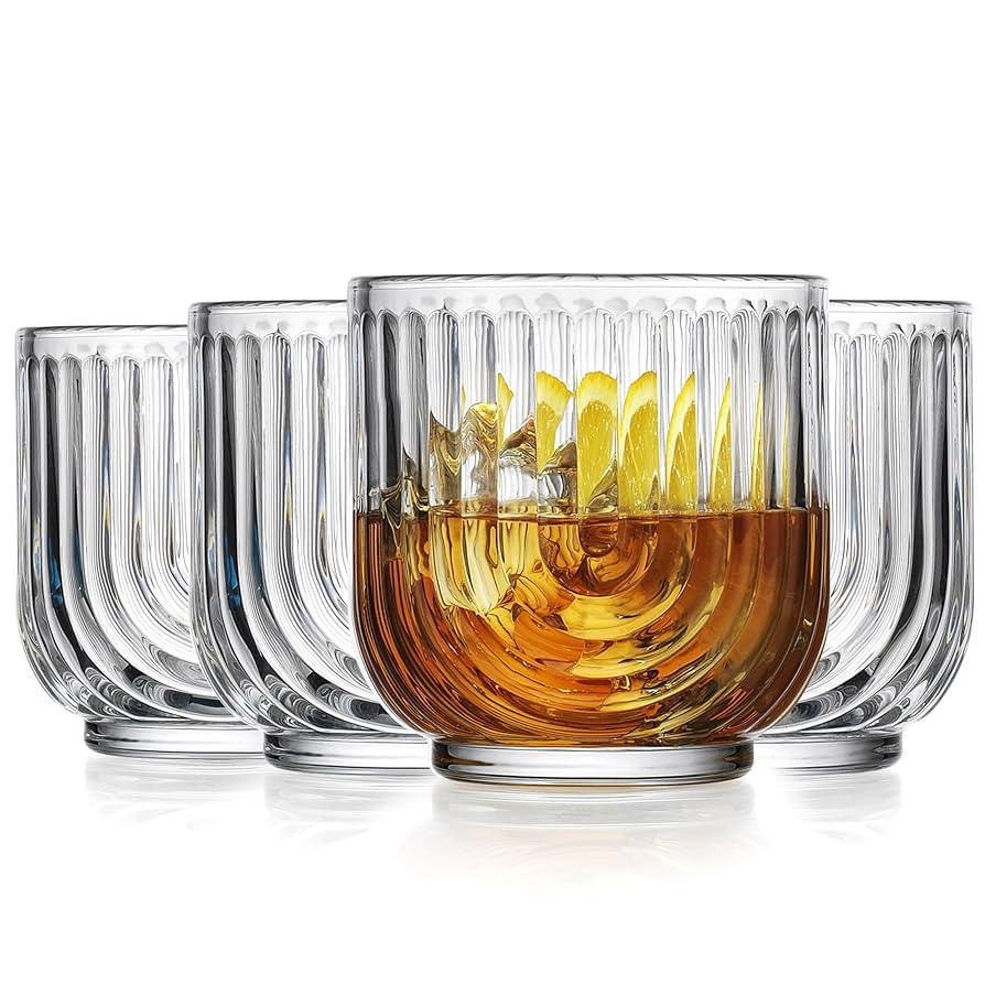 Glaver's Whiskey Glasses 11oz. Set of 4 Old Fashioned Bourbon Glasses. Ribbed Cocktail Arch Desig... | Amazon (US)