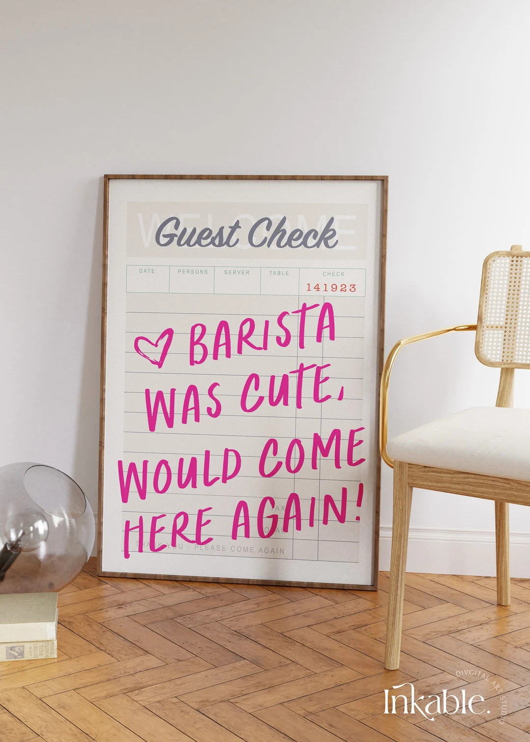 Guest Check Print Coffee Retro Quote: Barista Was Cute Would Come Here Again PRINTABLE Wall Art, ... | Etsy (US)