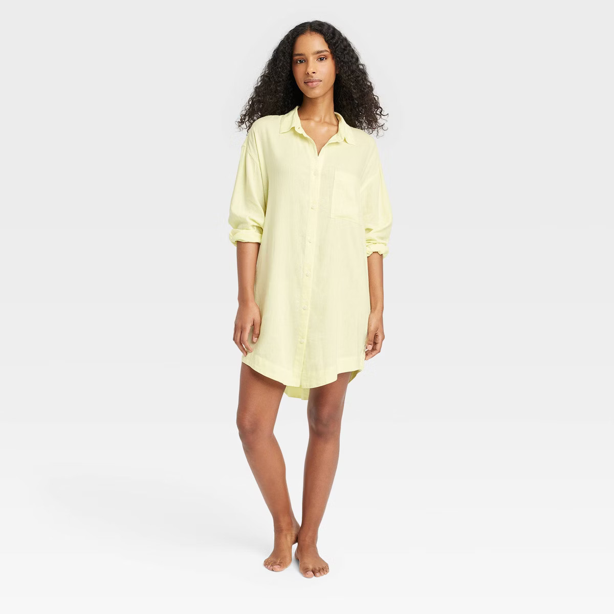 Women's Linen Blend Sleep Shirtdress - Stars Above™ Yellow M | Target