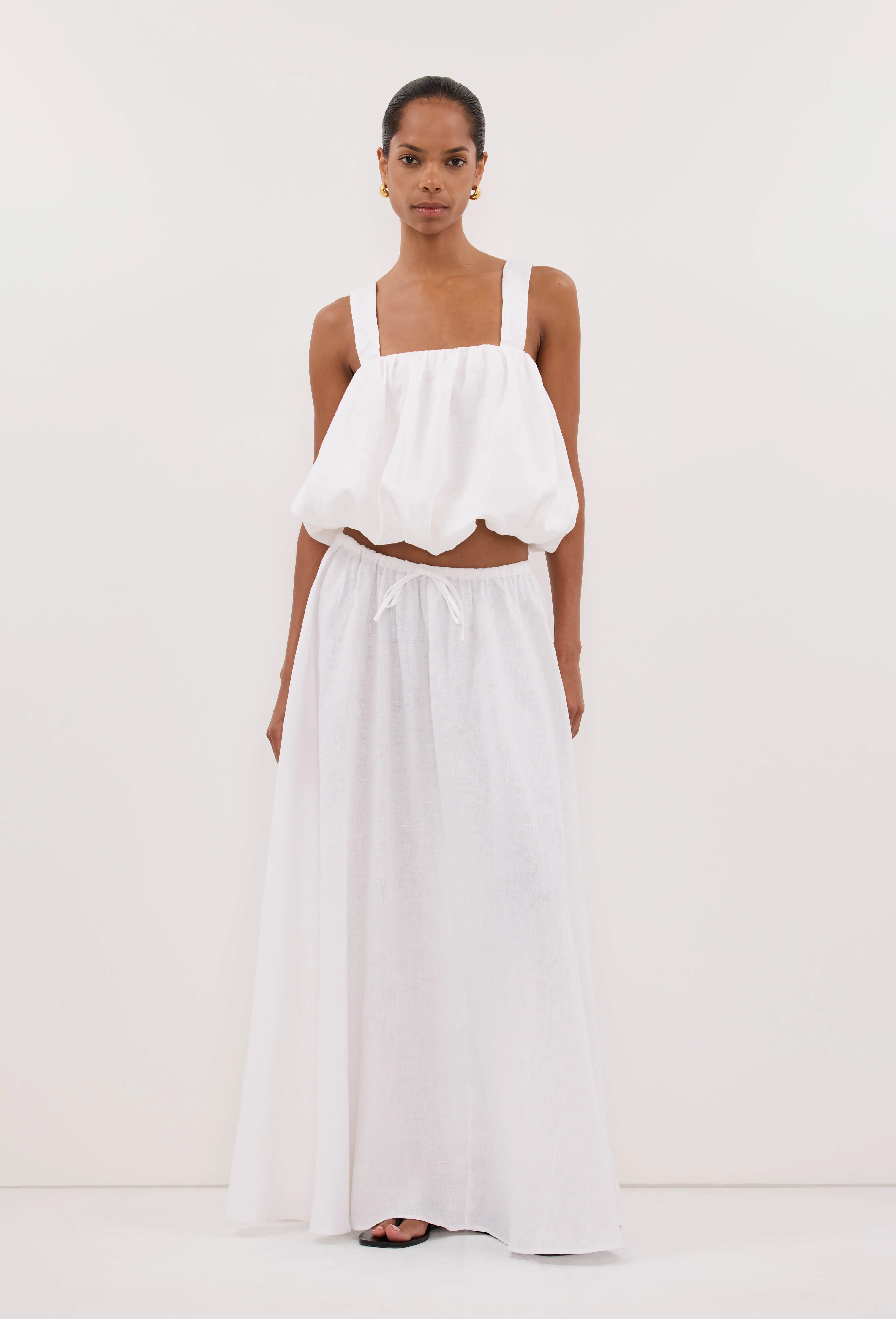RAVELLO WHITE LINEN MIDI SKIRT | DISSH