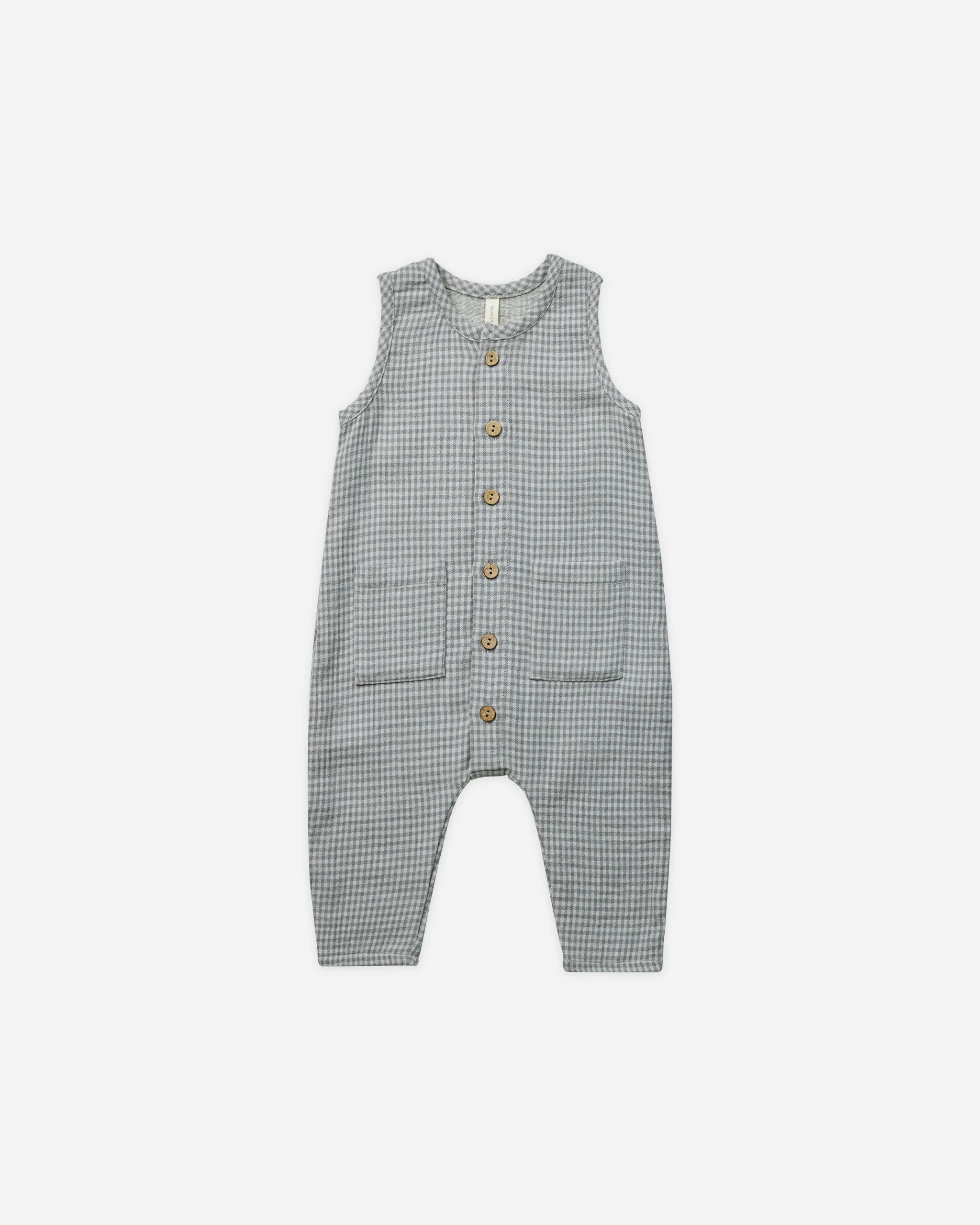 Sleeveless Pocketed Jumpsuit || Blue Gingham | Rylee + Cru