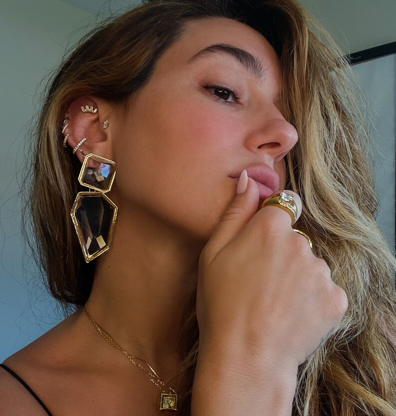 Gold Geometric Clear Drop Earring, Irregular Drop Earrings, Big Drop Earrings for Women, Extra La... | Etsy (US)