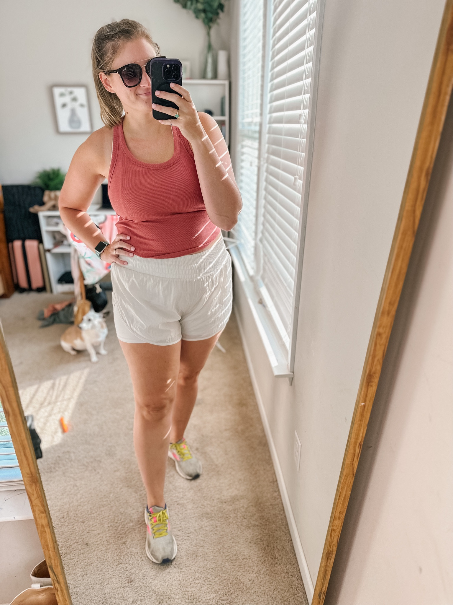 Hot mom walk outfit. Ribbed tank and double lined shorts  

#LTKsalealert #LTKFitness #LTKunder50