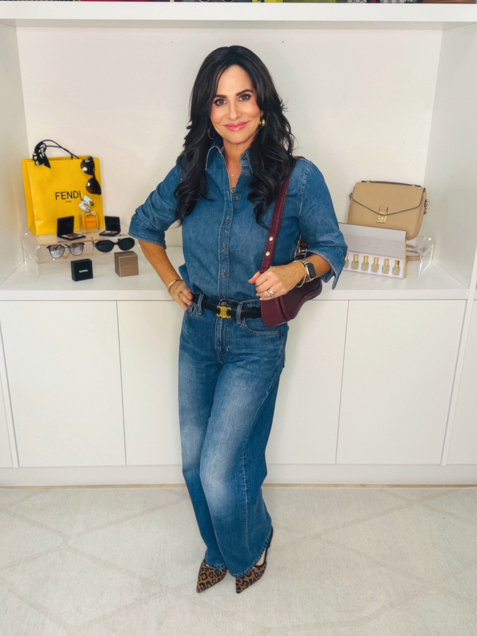 I love the monochrome denim look! These wide leg pants are so comfy. Wearing a 25 . Top is a sm. Sold separately. Sling backs TTS 

#LTKOver40 #LTKStyleTip #LTKSeasonal