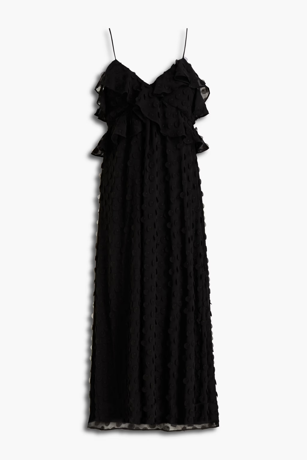 Black Appliquéd ruffled georgette midi dress | ZIMMERMANN | THE OUTNET | The Outnet (Middle East)