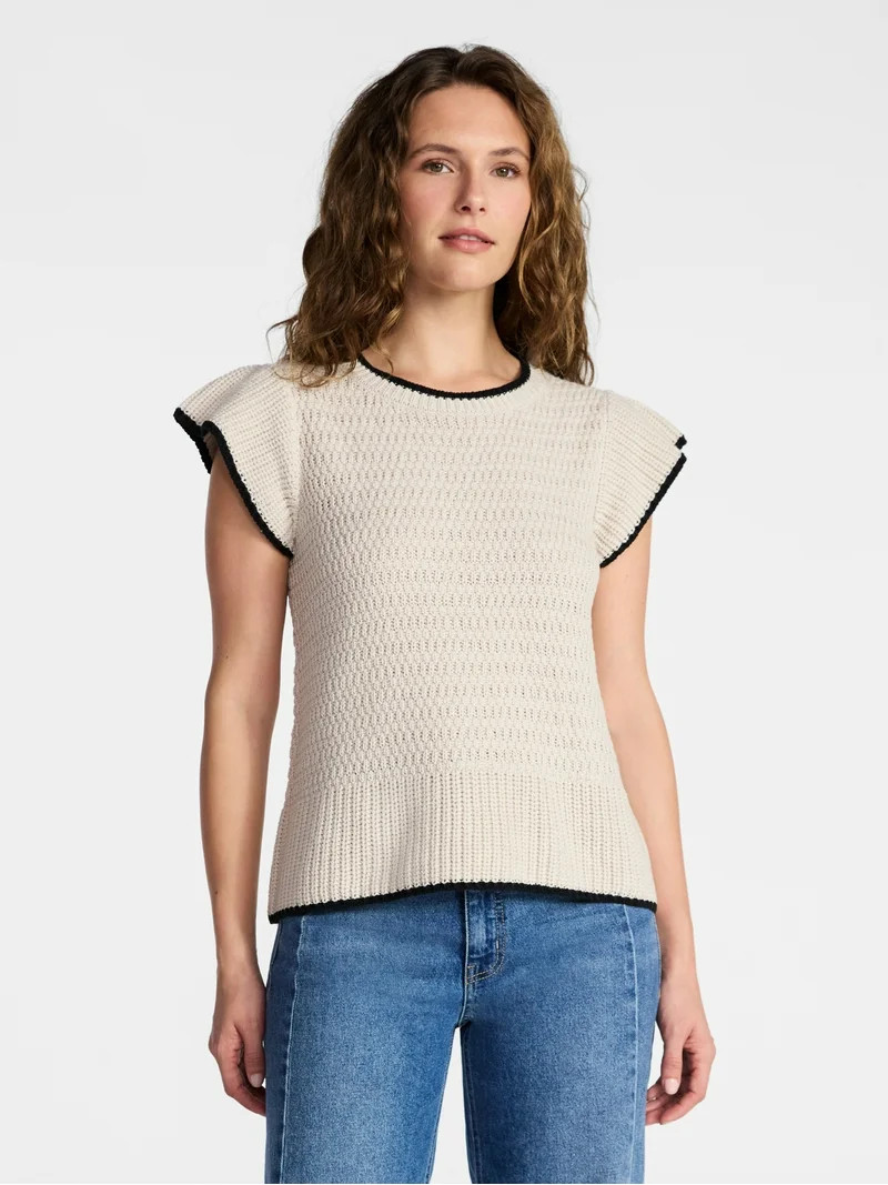 Time and Tru Women's Flutter Sleeve Sweater, Lightweight, Sizes XS-XXXL | Walmart (US)