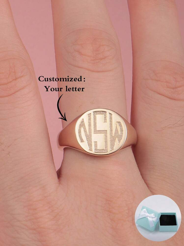 Customized 3 Initial Letters Engraved Ring, European & American Style, Great Gift For Father's Day, Mother's Day, Valentine's Day, Birthday, Anniversary, Friends, Classmates, Graduation, Christmas, High-End Family | SHEIN