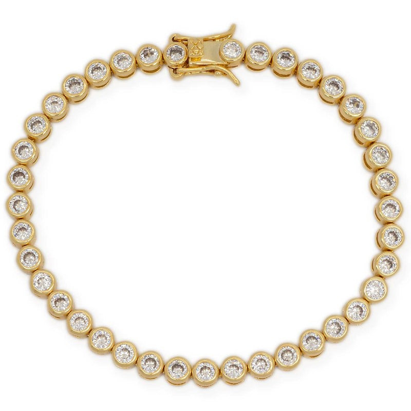 Round simulated diamonds make this tennis bracelet a classic style. 

Gold filled
Choose size be... | BRACHA