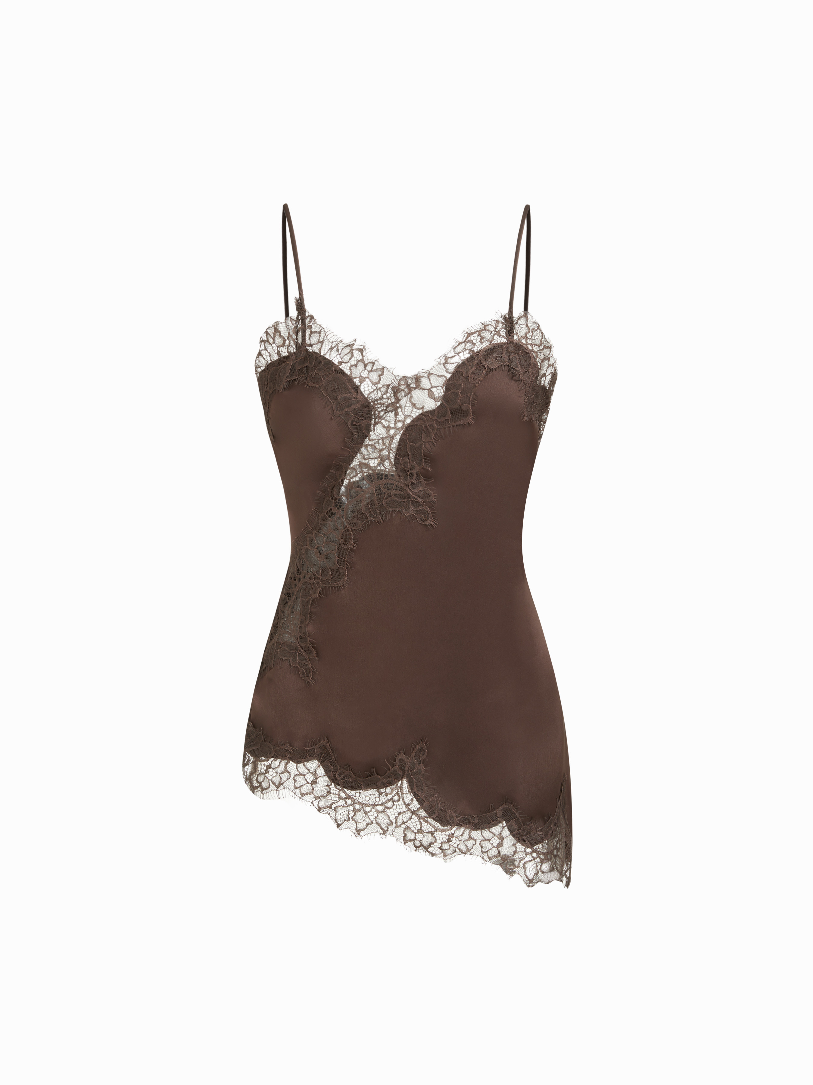 Satin Satin V-neck Floral Lace Lettuce Trim Cami Blouse For Daily Casual | Cider