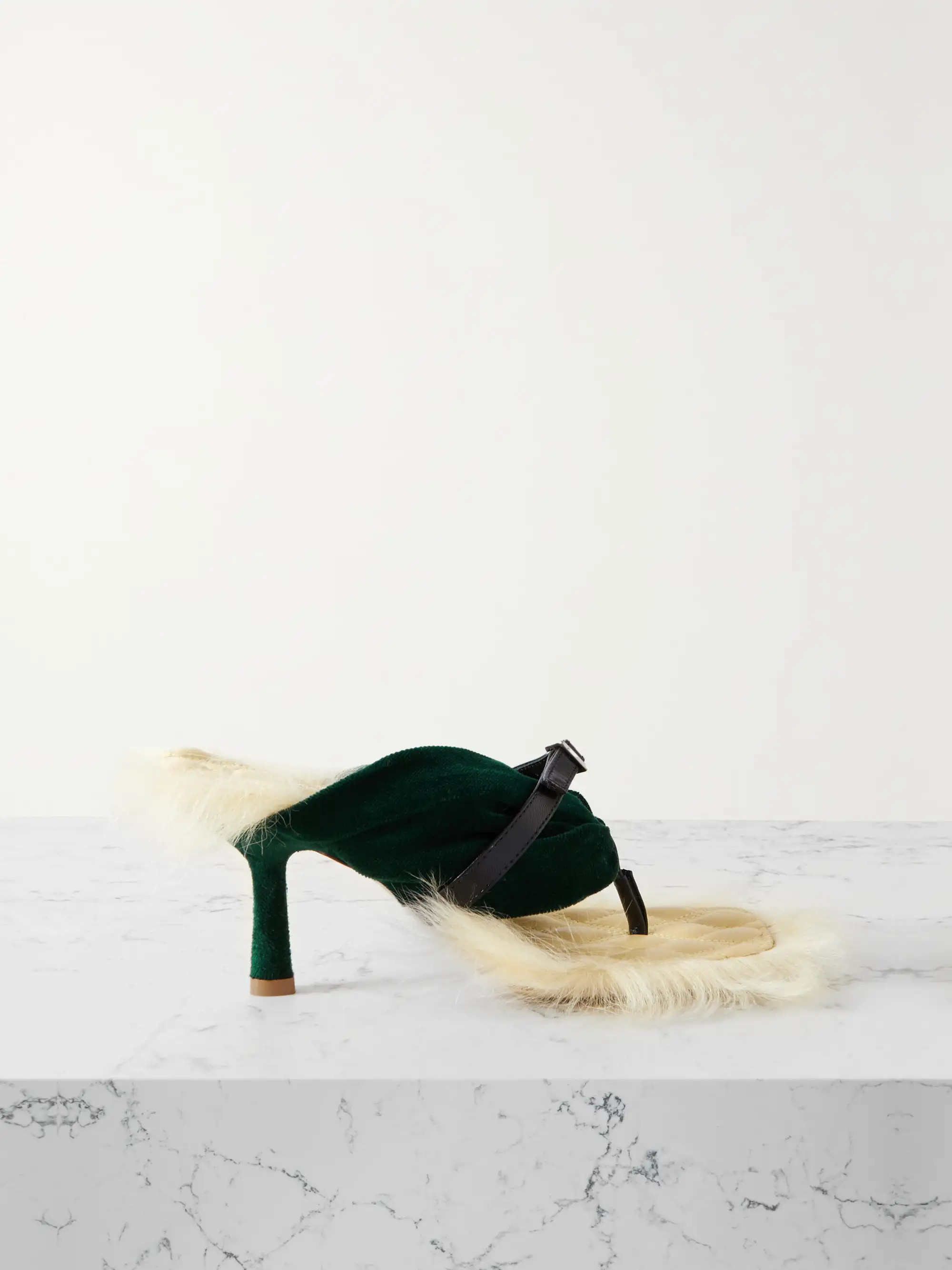 BURBERRYFaux fur and leather-trimmed velvet sandals | NET-A-PORTER (US)
