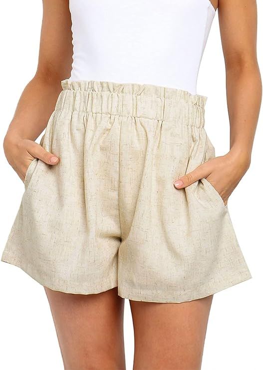 NIMIN Linen Shorts for Women Casual Summer High Waisted Beach Shorts with Pockets | Amazon (US)