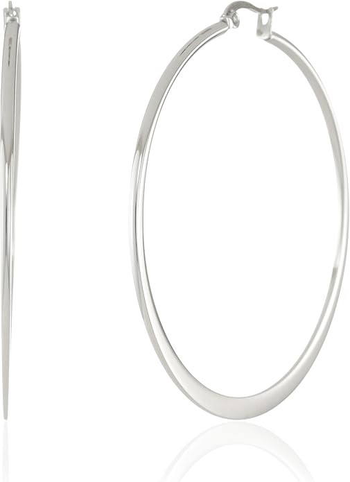 Amazon Essentials Gold or Rhodium Plated Stainless Steel Flattened Hoop Earrings | Amazon (US)
