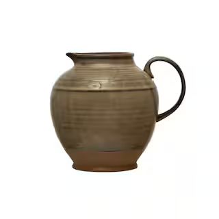 80 Oz. Beige Stoneware Pitcher with Reactive Glaze | The Home Depot
