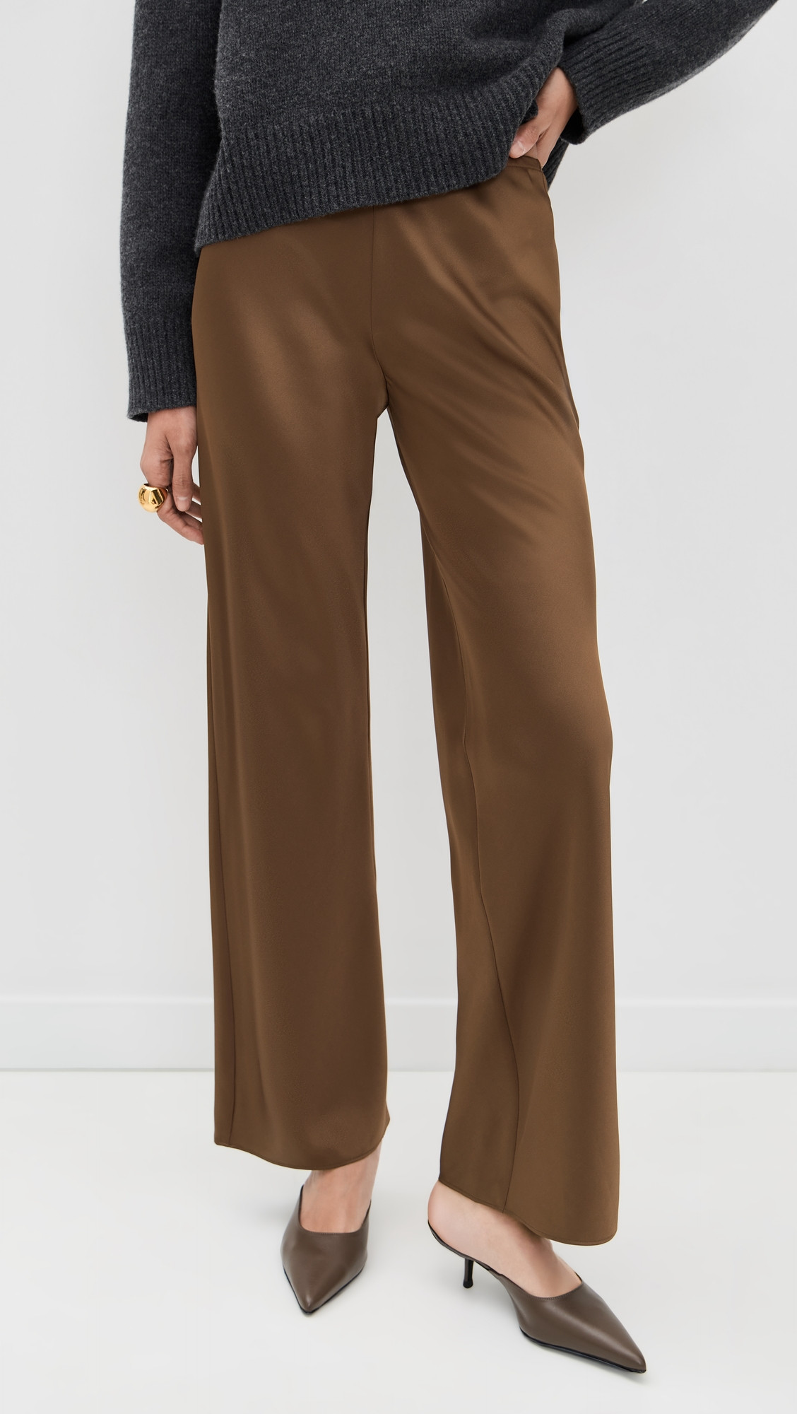 Gale Satin Mid Rise Bias Pants - Pinecone | Shopbop