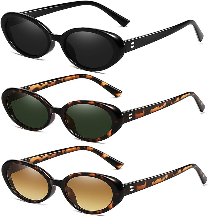 Retro Oval Sunglasses for Women Men Fashion Small Oval Sunglasses 90s Vintage Shades | Amazon (US)