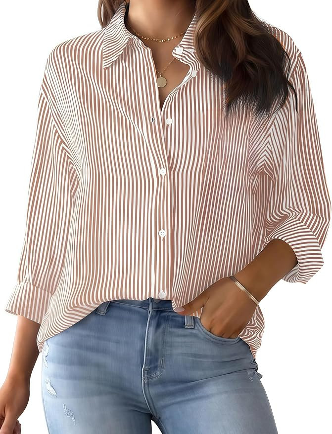 LOMON Button Down Shirt for Women Spring Summer Tops Long Sleeve Business Dressy Casual Blouses C... | Amazon (US)