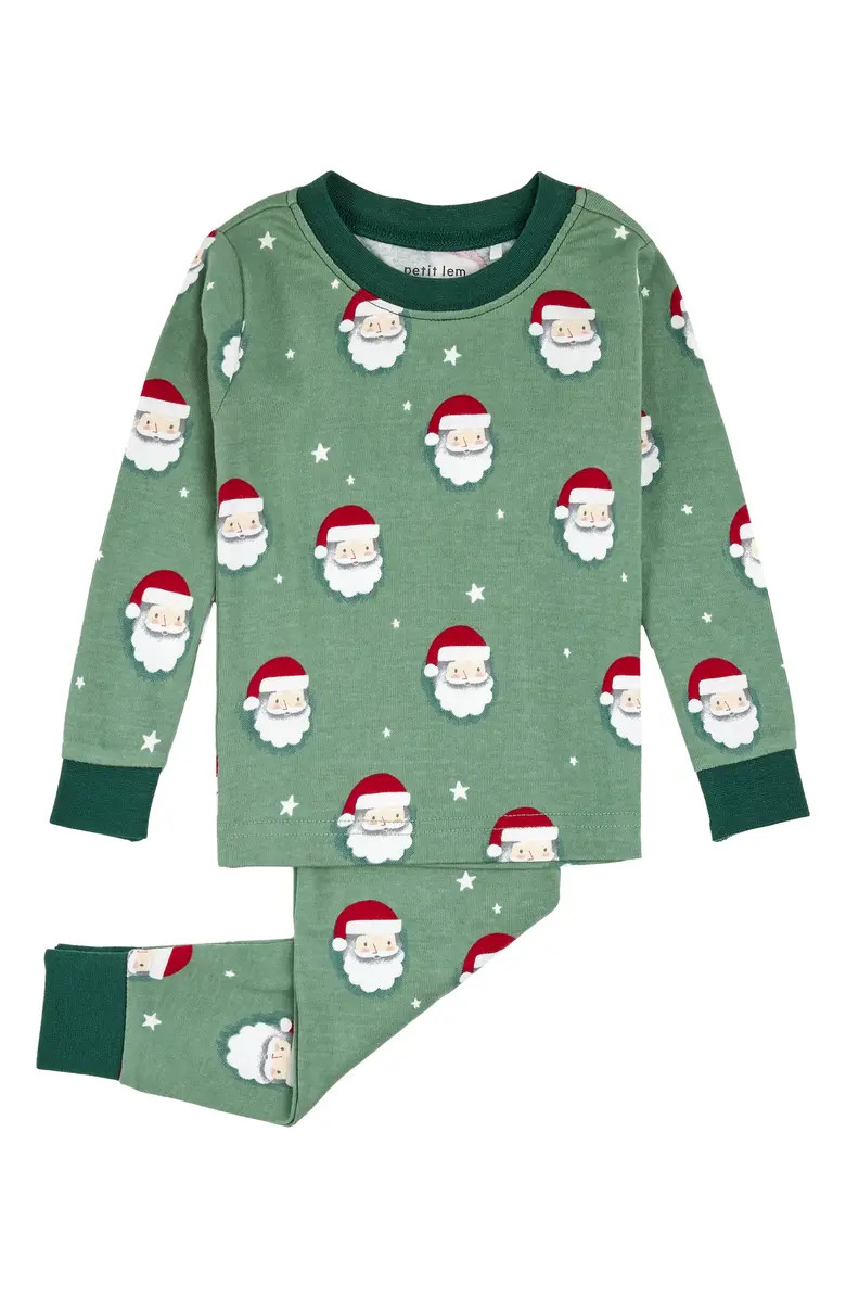 Kids' Santa Print Fitted Organic Cotton Two-Piece Pajamas | Nordstrom