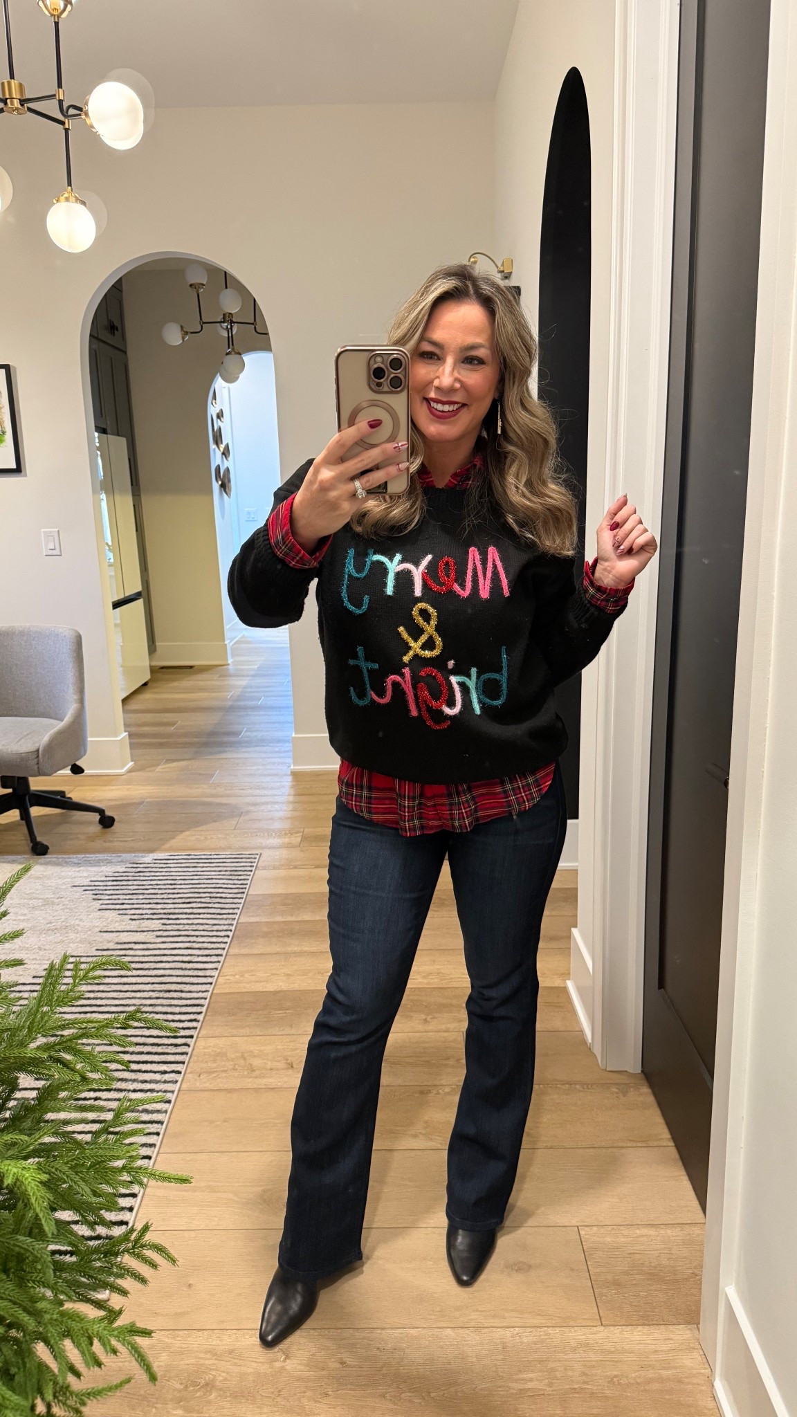 Ugly Christmas sweater and the most comfy stretchy boot cut jeans! 

#LTKMidsize #LTKFindsUnder50 #LTKHoliday