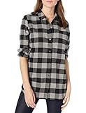 Amazon Brand - Goodthreads Women's Heavyweight Flannel Oversized Boyfriend Shirt, Grey Heather/Black | Amazon (US)