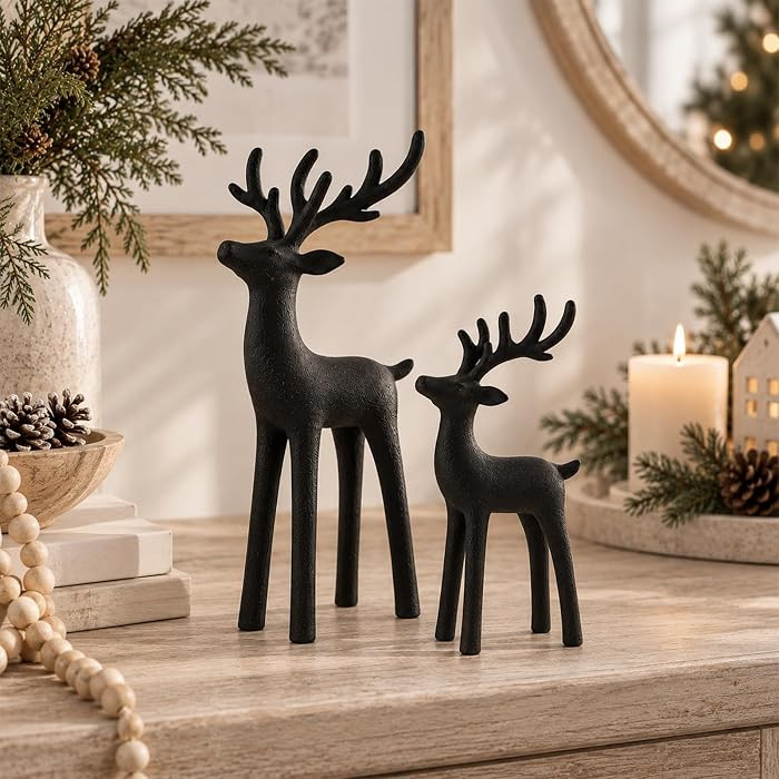 2 Set Christmas Reindeer Decor Small Black Xmas Deer Figurines | Amazon (US)