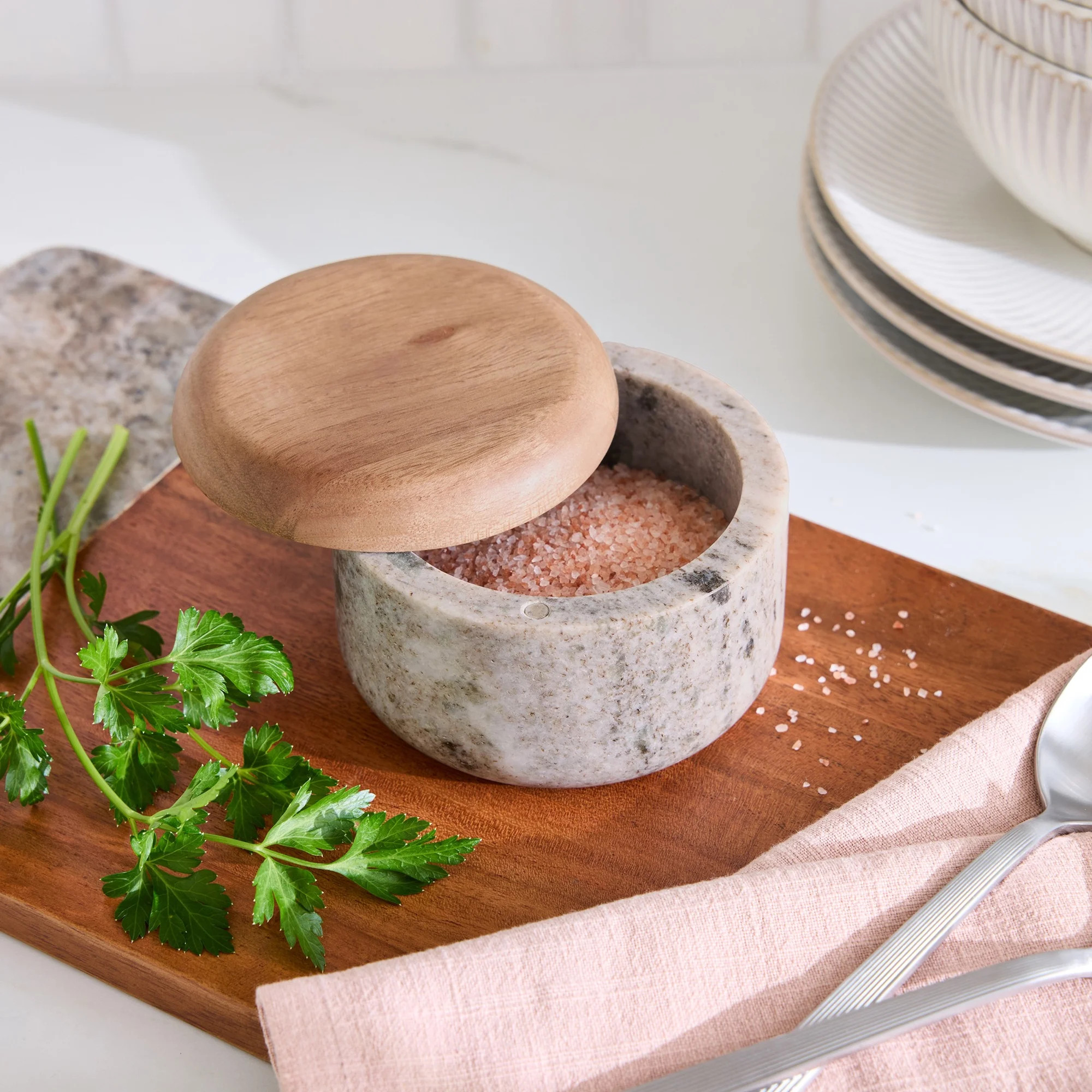 Better Homes & Gardens Marble Base Salt Cellar with Acacia Wood Swivel Lid, Designed to Help with... | Walmart (US)