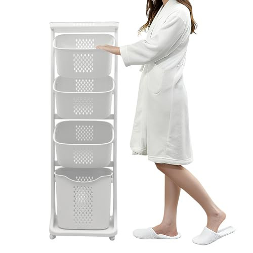 BAOKALER 4-Tier Laundry Hamper Sorter, Vertical Rolling Laundry Baskets with Wheels Removable, Stackable Laundry Cart Organizer and Storage for Small Space, Dorm, Closet, Bathroom | Amazon (US)