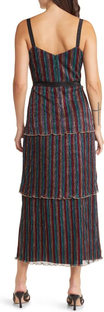 Saylor Aviva Metallic Stripe Tiered Midi Dress | Nordstrom | Nordstrom