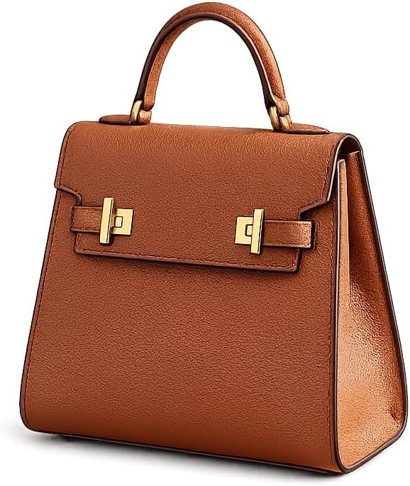 Women's Leather Handbag - Elegant Shoulder Bag with Gold-Tone Hardware and Flap Closure | Amazon (US)