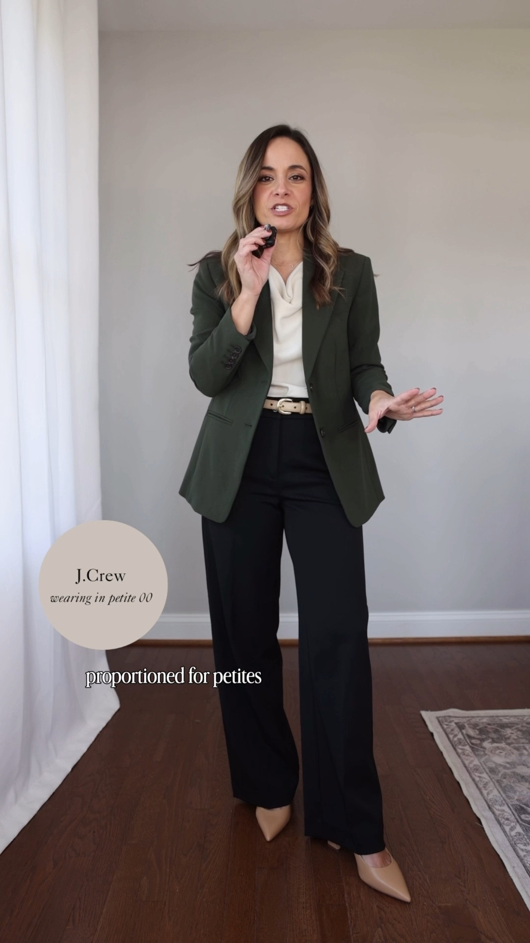 40% off at J.Crew starts now! Highly recommend their blazers, they’re the best of the best for petites in terms of fit and quality. 

Blazer: petite 00 - true to size (Same blazer in two colors)

Outfit 1 
Skirt: 00 
Top: xs 

Outfit 2 
Top: xs 
Pants: petite 00 I wear curvy fit in these but I’ve also linked standard. They have a 28.5” inseam I wear with a heel.