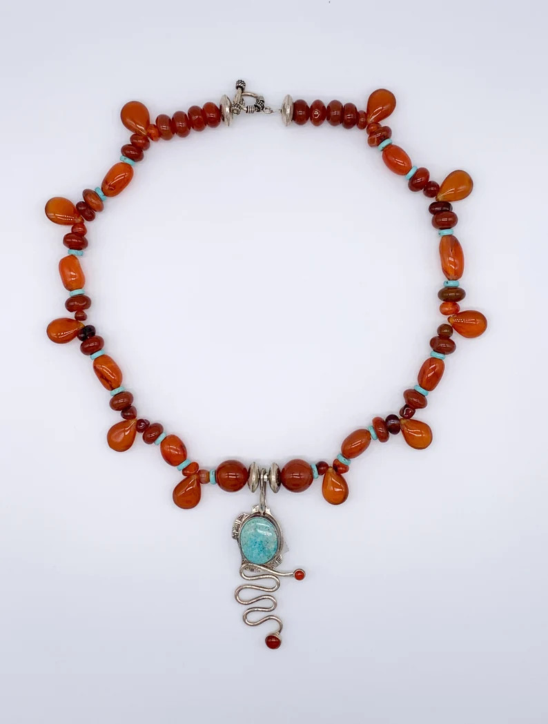 Unique Carnelian and Turquoise Bead Necklace With a Grady Alexander Pendant - Etsy UK | Etsy (Global)