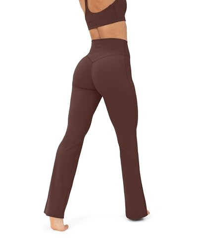 PAVOI ACTIVE High Waisted Flare Leggings for Women - Buttery Soft Short Length Bell Bottom Workout Flared Wide Leg Yoga Pants - FlexFlow, Small, Cocoa | Amazon (US)