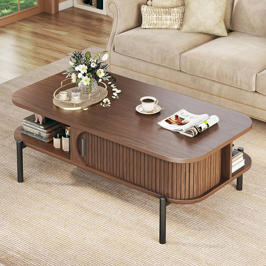 Coffee Table, 39.4" Mid Century Modern Coffee Tables for Living Room, Coffee Table with Storage O... | Amazon (US)