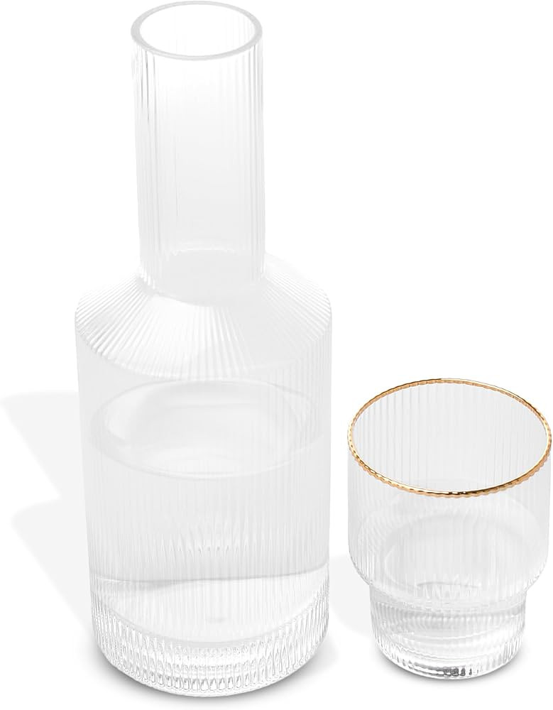 Bedside Water Carafe and Glass Set - Clear 27oz Glass Decanter and Cup Combination - 2-Piece Tran... | Amazon (US)