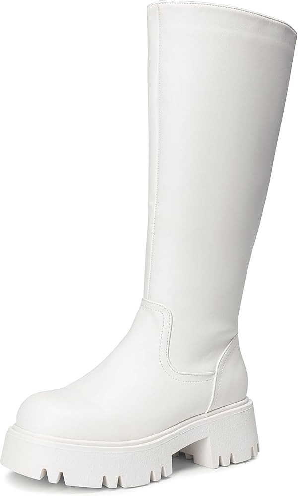 DREAM PAIRS Knee High Boots, Comfortable Chunky Platform Round-Toe Side Zip Boots for Women | Amazon (US)