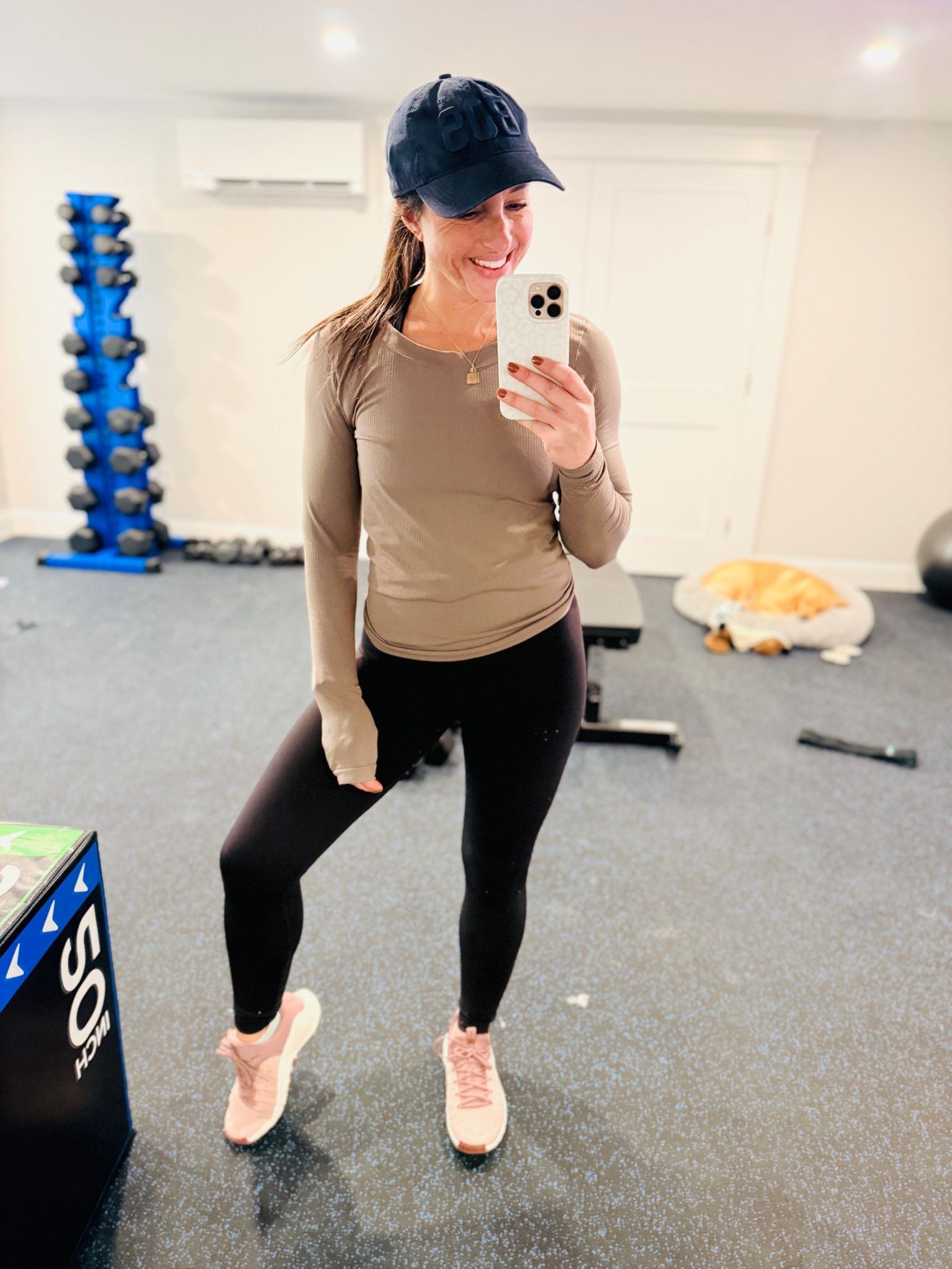 All time fave workout basics:

Leggings size 6- best compression best fit super flattering

Long sleeve size small- awesome layer, thumb holes, wicking, own in almost every color

Shoes- my absolute fave for lifting been wearing this style and brand for 6 years

Tank- size 6- obsessed with this version and love it more than the high neck best seller