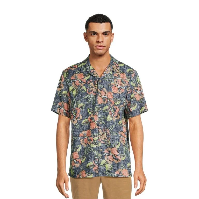 George Men's & Big Men's Short Sleeve Linen Blend Button-Up Camp Shirt, Sizes S-3XL | Walmart (US)