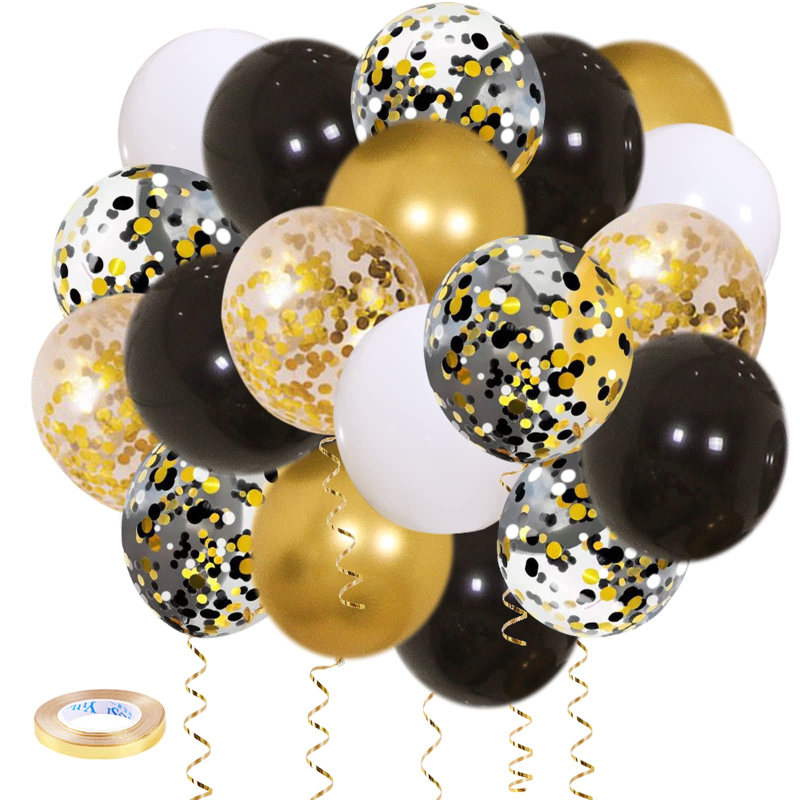 Zesliwy Black Gold Confetti Balloons 50 pack - 12 Inch Gold White and Black Confetti Balloons wit... | Amazon (US)