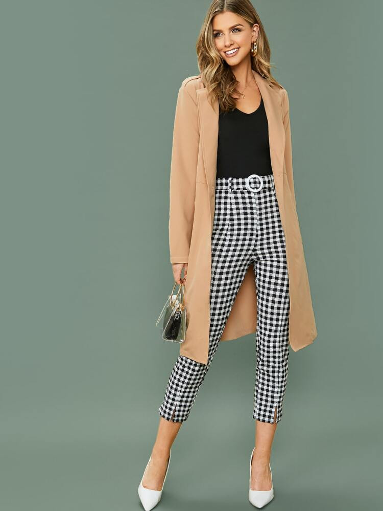 Patch Pocket Flap Back Self Belted Trench Coat | SHEIN