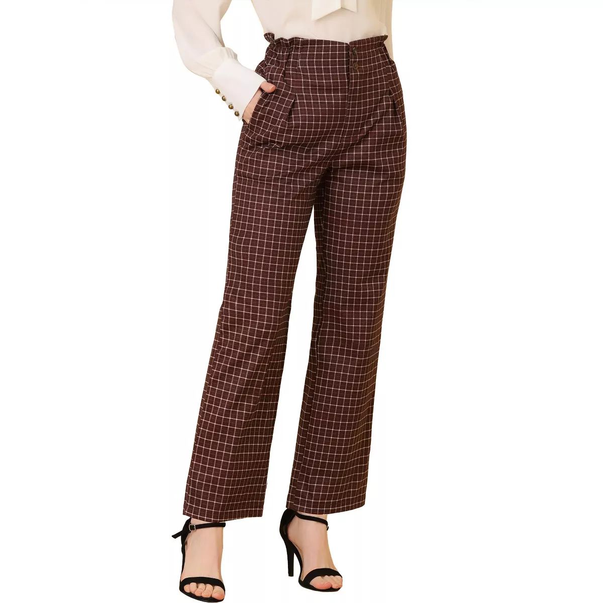 Allegra K Women's High Waist Casual Plaid Tartan Straight Leg Long Pants | Target