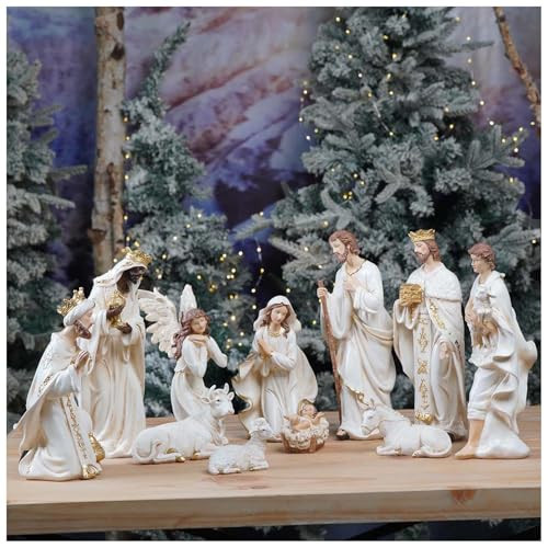 Zayton Nativity Set Christmas Indoor 11 Pcs 8 Inch Scene Statue Figurines Jesus Manger Crib Ornament Church Xmas Home Catholic Religious Decoration | Amazon (US)