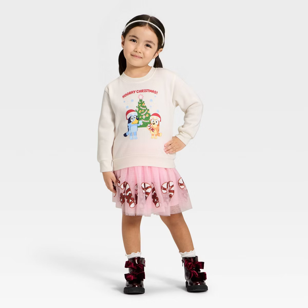 Toddler Girls' 2pk Bluey Christmas Fleece Sweatshirt and Skirt Set - Pink/Ivory | Target